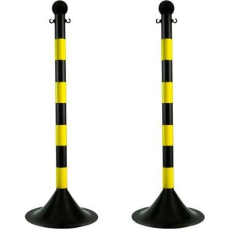 GEC Mr. Chain 2in Light Duty Stanchion, 41''H, Black Pole with Yellow Stripe 91529-2
